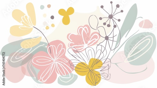 Abstract scandinavian floral design with minimalist shapes. Contemporary minimalist art of a flower with abstract  overlapping organic shapes in a soft  pastel color palette