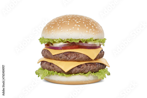 Cheeseburger, hamburger, png file of isolated cutout object on transparent background.