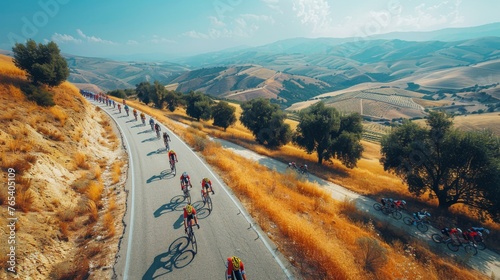Group of People Riding Bikes Down Road