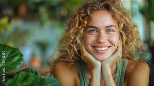 Smiling Blonde Woman With Blue Eyes