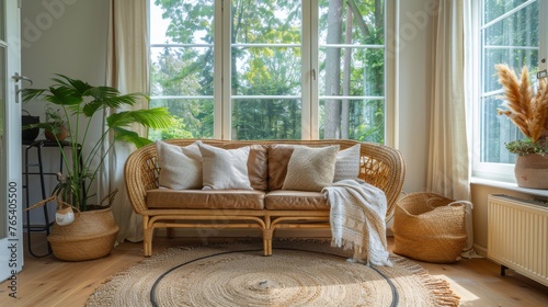 Well-Furnished Living Room With Abundant Windows