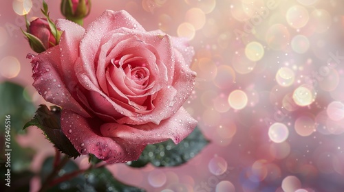 Pink Rose With Water Droplets