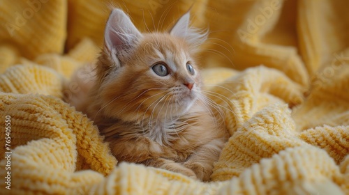 Small Kitten Resting on Blanket