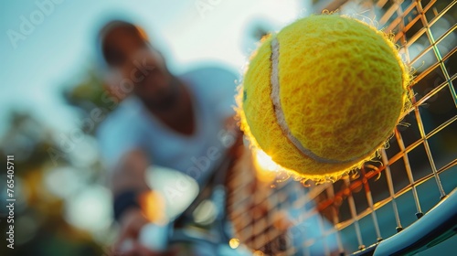 Man Holding Tennis Ball on Racket
