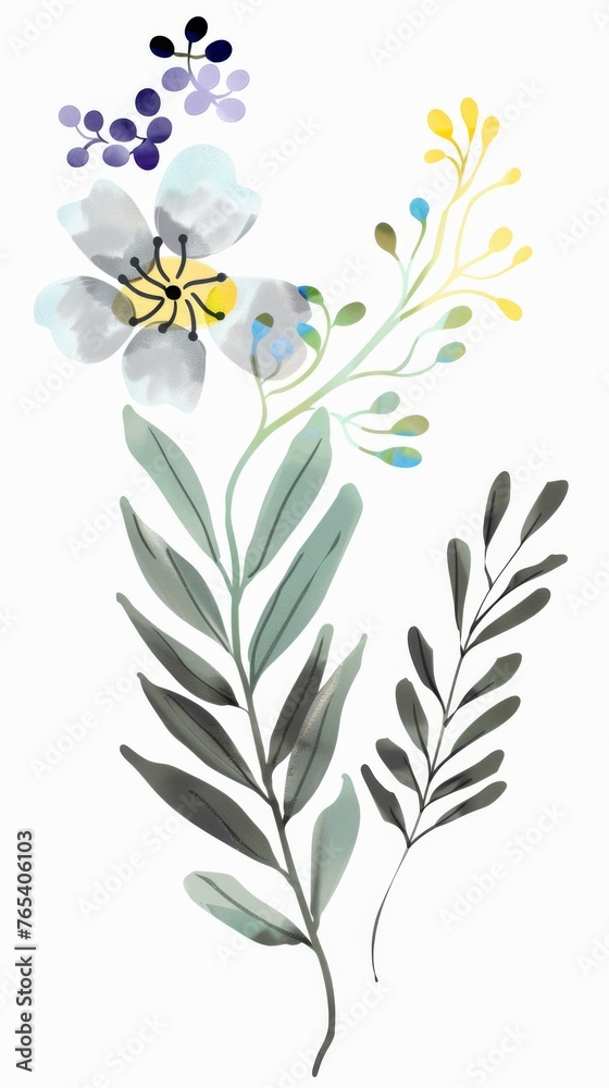 Abstract scandinavian floral design with minimalist shapes. Contemporary minimalist art of a flower with abstract, overlapping organic shapes in a soft, pastel color palette