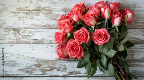 Red Roses on Wooden Table