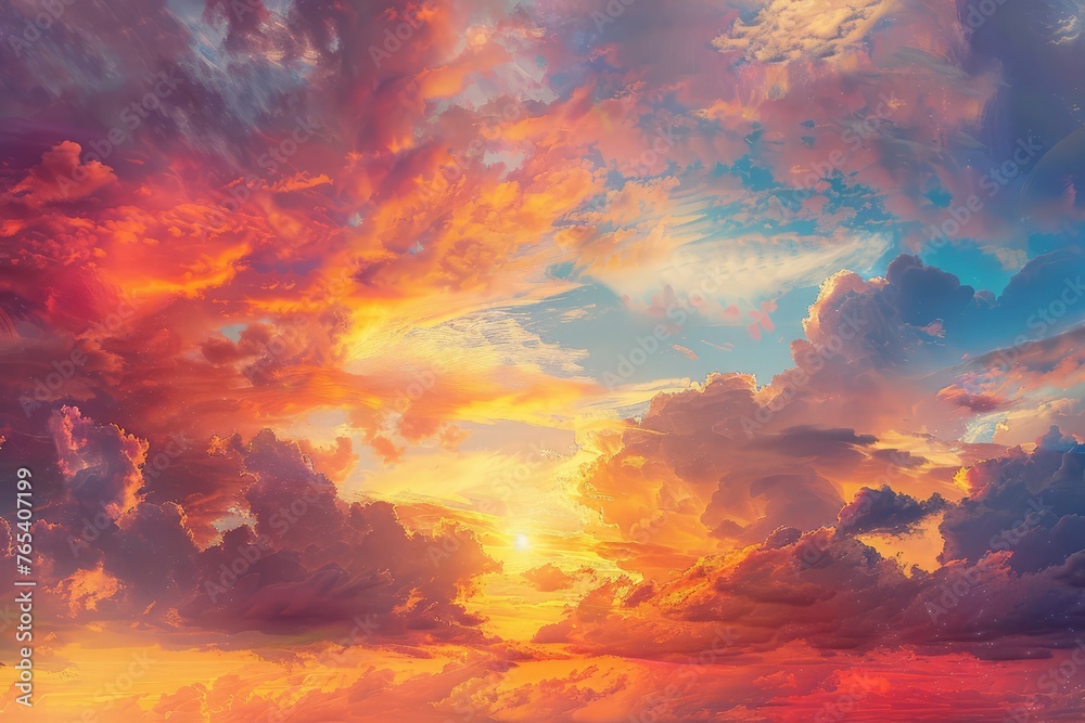 Beautiful golden sunrise with painterly clouds . Beautiful golden sunrise with painterly clouds .