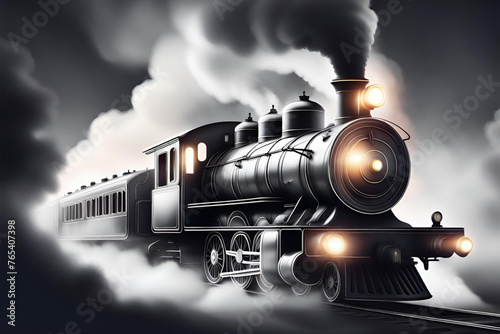 Black&white illustration of a steam train