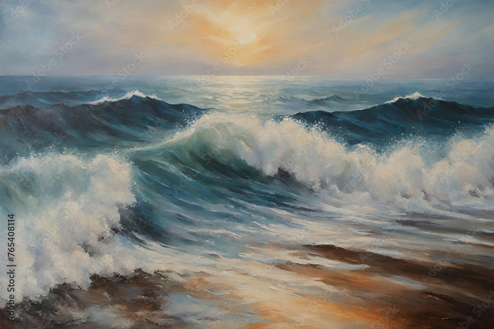 Oil painting of the sea on canvas