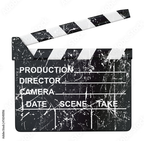 Film slate or Flying clapperboard, grunge texture clapperboard, Movie industry, Cinema and movie. png isolated transparent background.