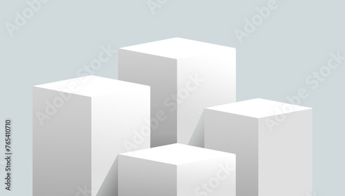 four block cube podium stage 3d Abstract minimal scene mockup products display, Stage showcase. Vector geometric form