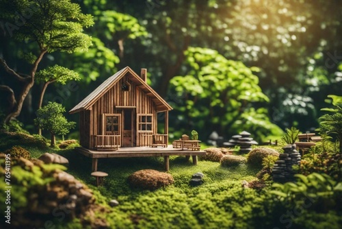 beautiful wooden house in hearts of lush green trees