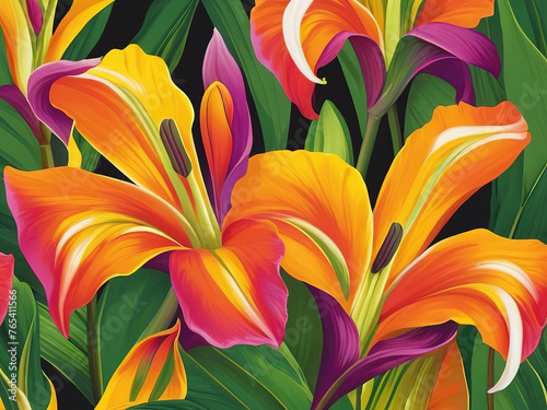 Seamless floral pattern with lily flowers. Vector illustration.