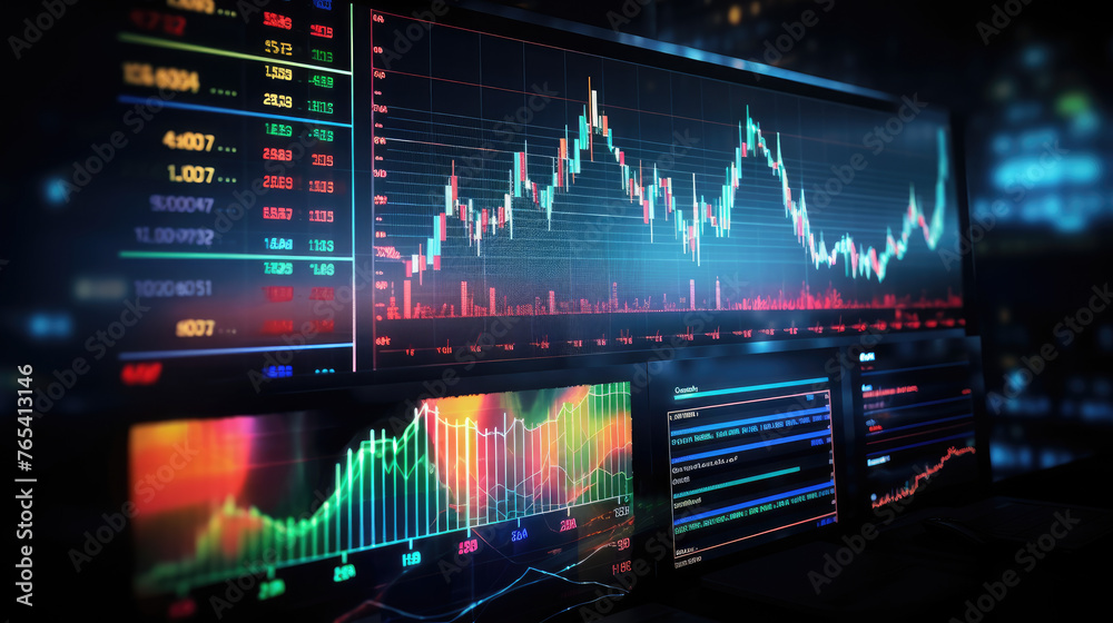 Digital analytics data visualization, financial schedule, monitor screen in perspective. Business chart with glowing arrows and world map. Creative forex background. Global market index. Digital analytics data visualization, financial schedule, monitor screen in perspective. Business chart with glowing arrows and world map. Creative forex background. Global market index.