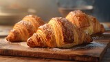 Perfect golden croissants on a dark slate background