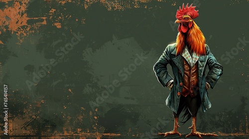 Vintage Verve: Retro Rooster Stands Tall on Two Legs photo