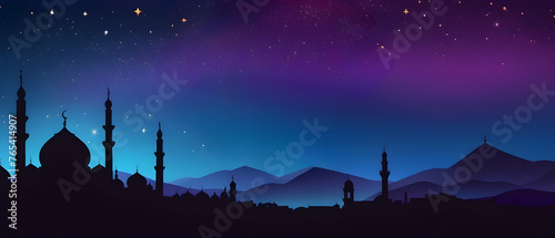 Ramadan Kareem background with Dramatic Night Sky, Banner Religions Symbolic of Islamic or Muslim for Eid Mubarak, Eid al fitr