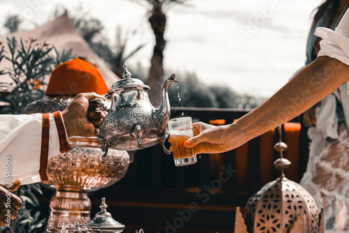 Traditional Moroccan mint tea served in a restaurant in Marrakesh