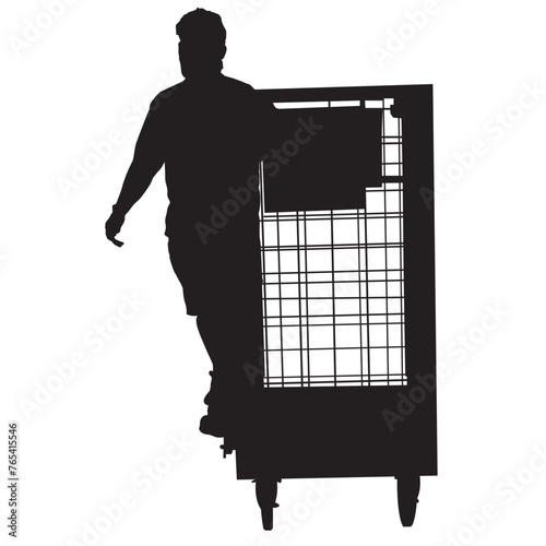 Worker pushing a cart