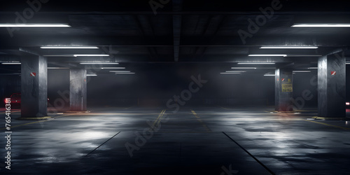 A dark empty parking garage solitude urban gloomy silent place dark background photo