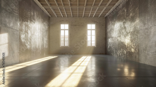Attractive advertising background for presentation design, magazine covers, corporate identity, objects, products, people and company identities. Empty light texture room with window and sun rays.