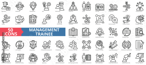 Management trainee icon collection set. Containing apprentice, leadership, development, skill, mentorship, supervisor, career icon. Simple line vector.