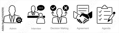 A set of 5 Meeting icons as admin, interview, decision making