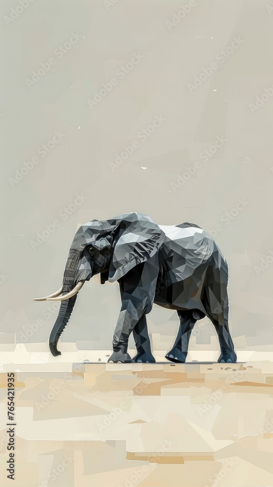 Fototapeta premium Artistic elephant with intricate textures on body. A beautifully textured elephant walks elegantly in this artistic portrayal, with a world map subtly layered over its body suggesting a global theme