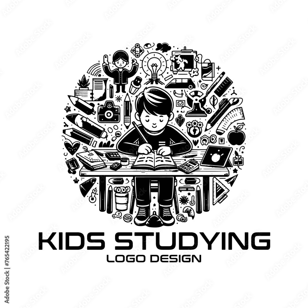 Obraz premium Kids Studying Vector Logo Design