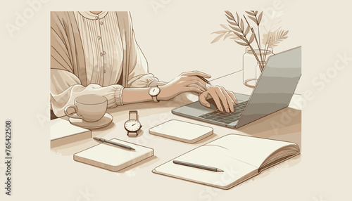 Concept of the image of a person working on a computer.
Vector illustration.