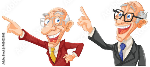 Two animated elderly men gesturing with enthusiasm
