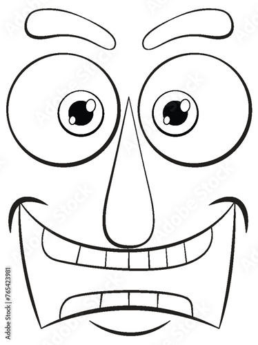 Black and white cartoon face with exaggerated features.