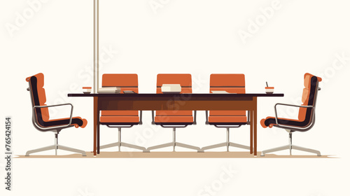 Conference table and office chair scene flat vector