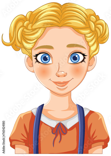 Bright-eyed girl with blonde pigtails illustration