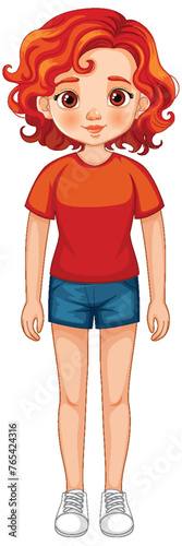 Vector of a smiling girl with curly red hair