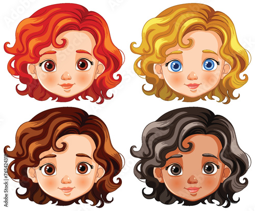 Four cartoon kids with different hair and skin tones.