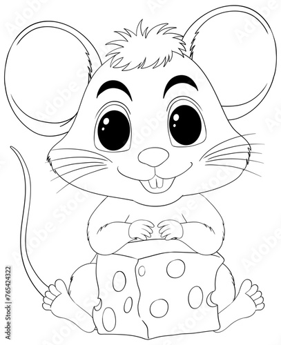 Adorable cartoon mouse holding a block of cheese