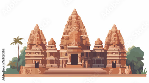 An ancient temple with towering columne and intricate