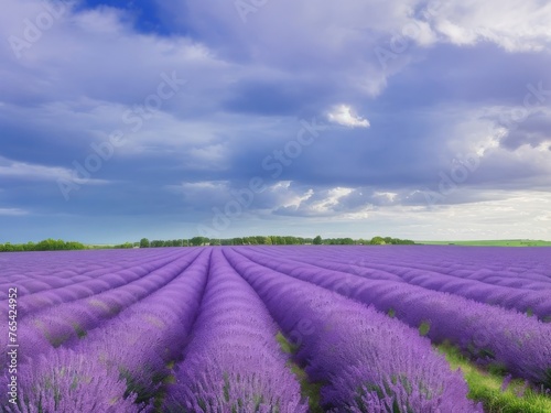 Lavender field and sky. AI generated.
