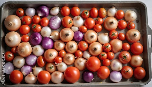 Mixed onions and tomatoes in a tray