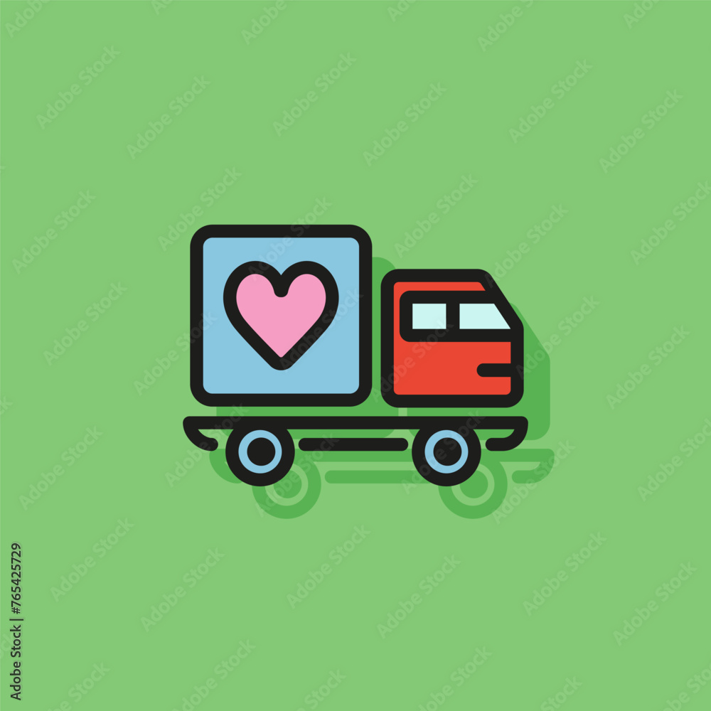 Line icon of truck with heart symbol. Valentine delivery, affection, Valentine day. Love concept. Can be used for topics like transportation, freight, relations Line icon of truck with heart symbol. Valentine delivery, affection, Valentine day. Love concept. Can be used for topics like transportation, freight, relations