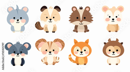 Cute animal cartoon flat vector isolated on white background