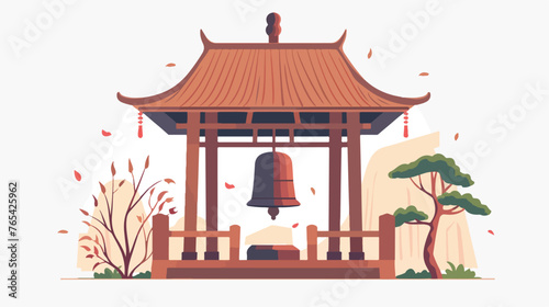 Bell old at temple Selective focus flat vector 