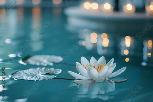 Water lily floating in a spa ambiance  serene and tranquil.