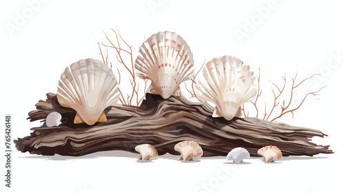 bivalve colony on driftwood after storm .flat vector photo