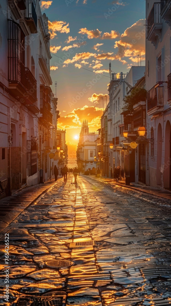 Night in the Italian town: A charming alley lined with old houses and cobblestone streets, illuminated by the soft glow of streetlights, showcasing the beautiful architecture and quiet serenity of the