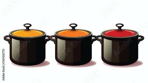 Black pot icon. Stages of cooking soup or broth kitch