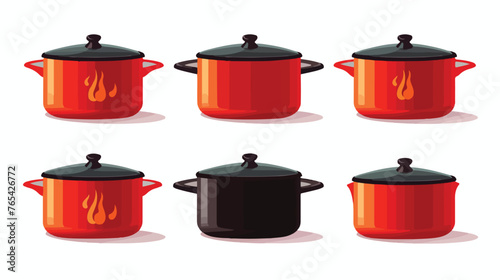 Black pot icon. Stages of cooking soup or broth kitch