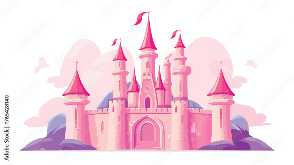 Cute pink fantasy castle vector illustration design