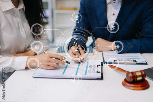 Obraz na plátně Business and Male lawyer or judge consult having team meeting with client, Law and Legal services concept